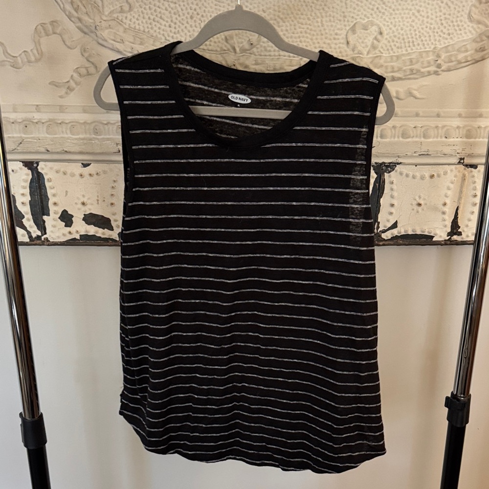 Old Navy Black and White Striped Tank Top
